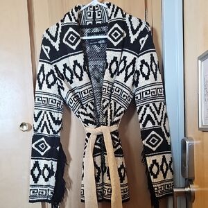 PowderRiver Outfitters Black and Cream Aztec Patterned Western Sweater Cardigan
